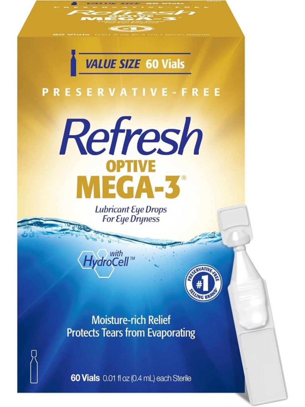 Preservative-Free Lubricant Eye Drops with Mega-3 for Dry Eyes, 60 Single-Use